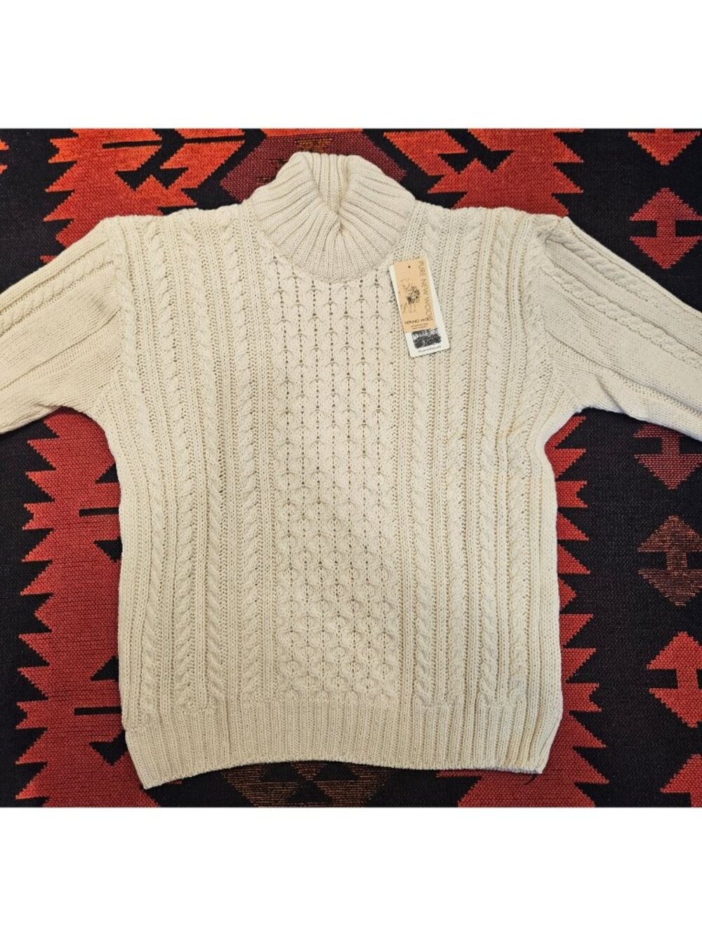NEW Peregrine Women XL Cable Knit Turtleneck Sweater Merino Wool Made In England